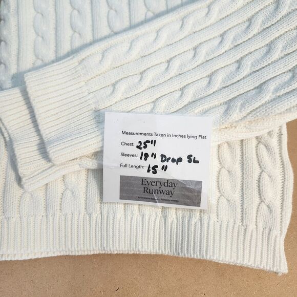 Forever 21 Sweater M Ivory Cropped Cable Knit Chunky Fisherman Cozy Cotton - Picture 6 of 7